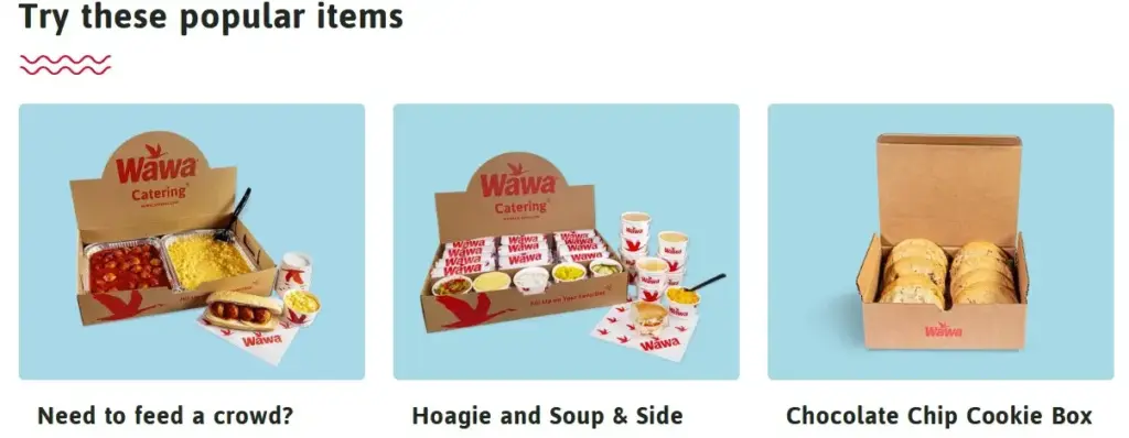 A special catering menu showing on the image for Wawa catering.